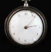 A George III silver pair cased keywind verge pocket watch by Thos Strange, Kingston, with Arabic