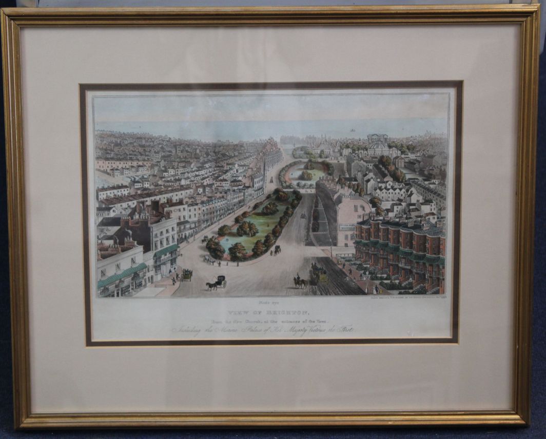 J. Brucecoloured aquatint,Bird's eye View of Brighton from the New Church, (IOB 39), 11 x 16in. - Image 2 of 2