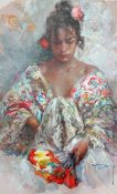 § Jose Mateu San Hilario Royo (b.1941)oil on canvas,Girl with a shawl,signed,13.75 x 8.5in.