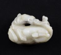 A Chinese white and black jade group of a monkey and a recumbent horse, 19th century, 4cm.
