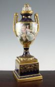 A Potschappel porcelain vase, cover and pedestal, early 20th century the vase painted with a scene