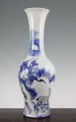 A Chinese underglaze blue and copper red 'crane and deer' bottle vase, Kangxi six character mark,