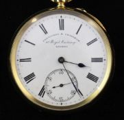 A 19th century 18ct gold keyless lever pocket watch by Parkinson & Frodsham, London, with Roman dial