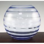 A 1930's Whitefriars ribbed glass bowl, 1930's, with original paper label, 28cm.