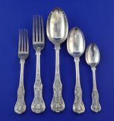 A matched part canteen of Victorian silver double struck Queen's pattern flatware, with engraved
