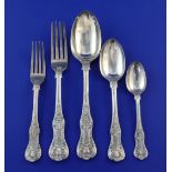 A matched part canteen of Victorian silver double struck Queen's pattern flatware, with engraved