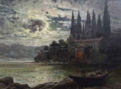 § Alois Arnegger (1879-1967)oil on canvas,Moonlit waterside palazzo, near Capri,signed,29 x 39in.