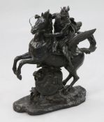 After Antoine Coysevox. A patinated bronze group of Mercury riding Pegasus, on a naturalistic