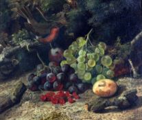 William Duffield (1816-1863)pair of oils on canvas,Still lifes of blue tits, grapes, redcurrants and