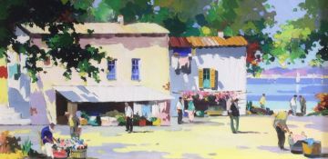 § Cecil Rochfort D'Oyly-John (1906-1993)oil on canvasFlower Market, Cote d'Azurlabel verso13.4in x