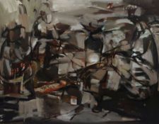 Judy Cassab (b.1920)oil on board,'Camp fire',signed and dated 1961,23.5 x 32in.