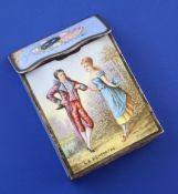 A late 19th century French silver and enamel vesta case by Roche et Cie, with slanted lid and panels