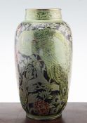 A large Pilkington's Royal Lancastrian lustre 'peacock' vase, by William S. Mycock, c.1923, monogram