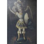 19th century South American Schooloil on canvas,Portrait of St Michael,30 x 21in.