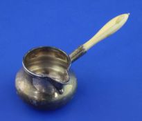 A Victorian miniature silver brandy pan, with ivory handle, Richard Sibley II, London, 1865,