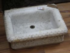 A late 19th century Italian carved marble rectangular sink, the frieze decorated with shells,