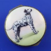 A 1920's continental engine turned silver and guilloche enamel circular pill box decorated with a