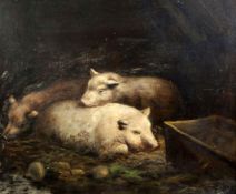 After Morlandoil on canvas,Pigs in a sty,24.5 x 29.5in.