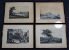 19th century Italian Schoolset of four watercolours,Veduta del Porto di Palermo; Lago di Averro &
