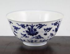 A Chinese blue and white 'lotus' bowl, Kangxi six character mark and of the period (1662-1722),