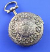 A George III silver gilt vinaigrette by Samuel Pemberton, of watch case form, with pierced foliate