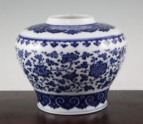 A Chinese blue and white Ming style baluster vase, Yongzheng period, the central band painted with