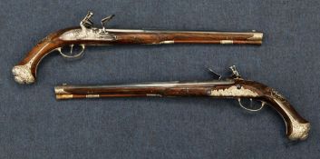 A pair of 18th century Bavarian flintlock holster pistols by Johann Jacob Kuchenreuter, Steinwegg