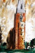 § John Piper (1903-1992)watercolour / mixed media,'Brixworth',signed, titled and dated 18.VII.85,