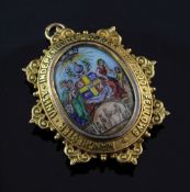 A 1960's 9ct gold and enamel "Manchester Unity Independent Order Of Odd Fellows" pendant, of oval