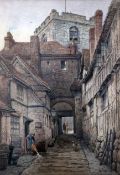 William Pitt (1855-1918)watercolour,Street scene with tower in the background,signed and dated