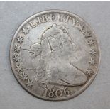 A U.S. 1806 silver half-dollar, draped bust, pointed top 6, stem not through claw,