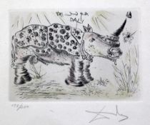 After Salvador Dalicoloured etching,Rhinoceros,signed in pencil, 178/250,overall 10.75 x 14.5in.