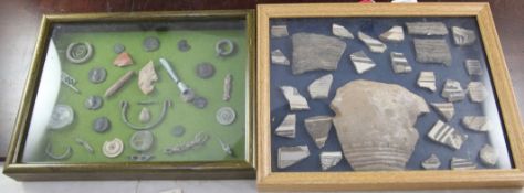 Two cased collections of Roman and Pueblo Native American artefacts, the Roman objects including