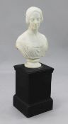 Lawrence Macdonald (Scottish, 1799-1878). A carved white marble bust of a maiden, inscribed L.