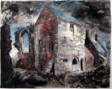 § John Piper (1903-1992)ink and watercolour,Beauvale Priory, 1983, signed, Bohun Gallery label