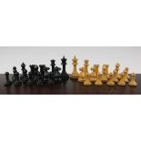 A Victorian Jaques staunton pattern ebony and boxwood chess set, complete with thirty two pieces,