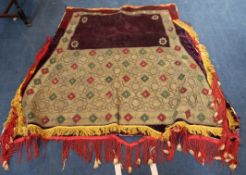 A Tibetan velvet and metal brocade saddle cloth, late 19th / early 20th century, the main field