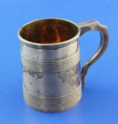 A George III silver mug, with two reeded bands and later engraved inscriptions, William Frisbee,