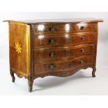 An 18th century Maltese olive wood and fruitwood serpentine commode, with four long graduated