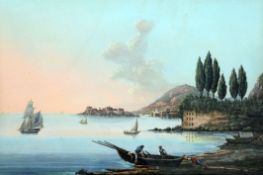 C H Glass, Napolypair of over painted engravings,Pozzuoli da Monte Nuovo and Gaetd,11.5 x 16.5in.