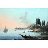 C H Glass, Napolypair of over painted engravings,Pozzuoli da Monte Nuovo and Gaetd,11.5 x 16.5in.