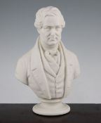 A Copeland Parian bust of Sir Robert Peel, after James Westmacott, c.1850, on a circular socle, 26.
