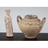 A Mycenaean two-handed jar, c.5th century B.C. and a Athenian Kore figure, c. 300 B.C., 10.5 and