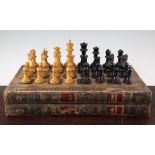 A large Jaques weighted boxwood and ebony chess set, c.1850, with 4.5 inch king, complete with