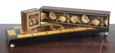 A Victorian Tunbridgeware rectangular box and cover, the top decorated with tesserae mosaic flowers,