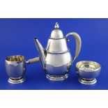 A Georg Jensen sterling silver three piece coffee set, design no. 34A, of tapering circular form,