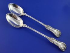 A pair of George IV Scottish silver double struck fancy pattern basting spoons, with engraved