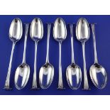 A set of eight George III silver tablespoons by Hester Bateman, now in Onslow pattern, probably