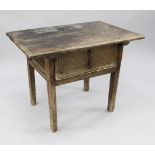 An 18th century Spanish walnut side table, with deep single frieze drawer, on square section legs,