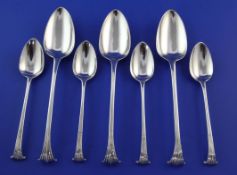 A set of 6 George IV silver Onslow pattern table spoons and a set of 6 matching dessert spoons,